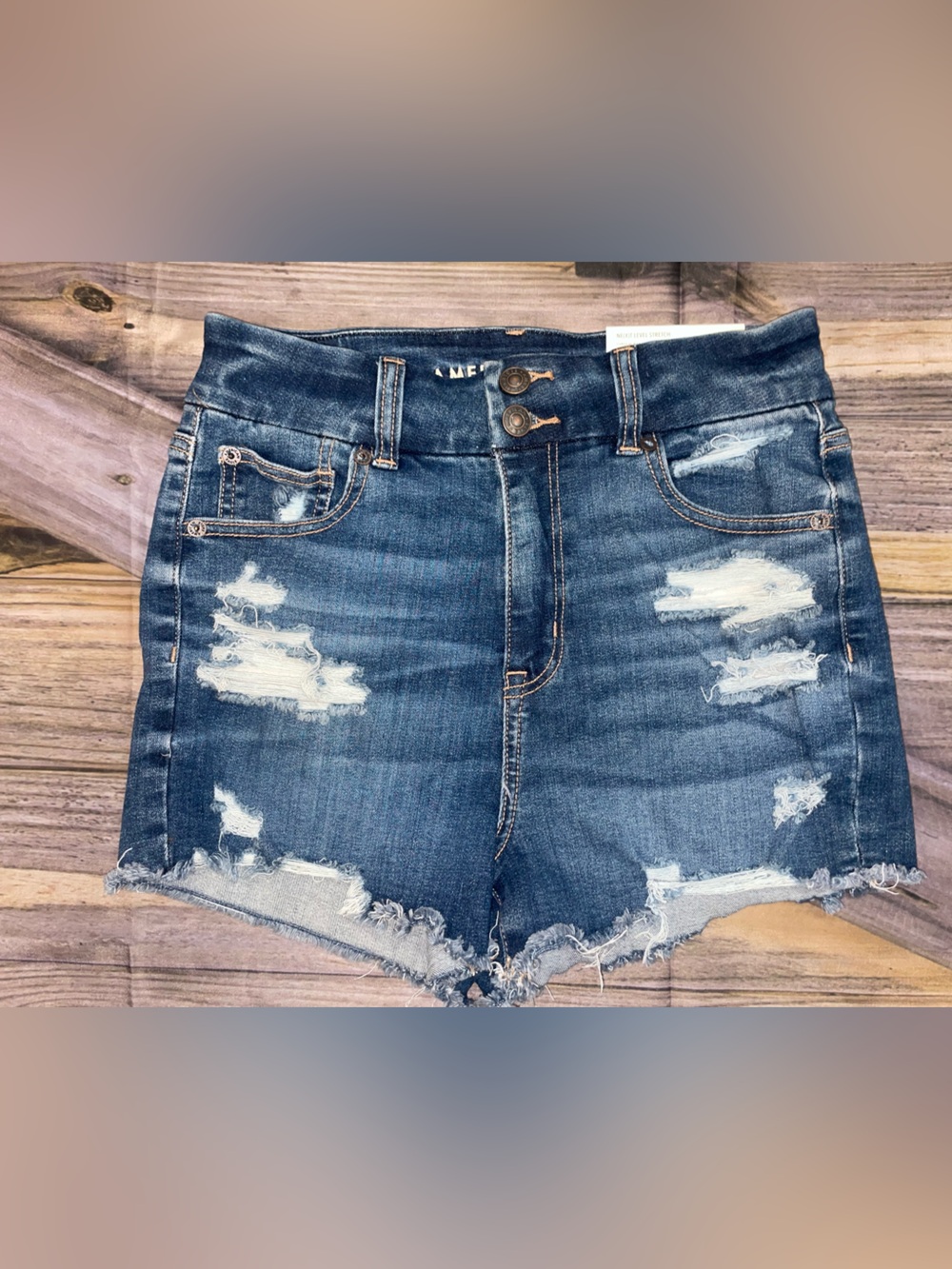 American Eagle Distressed curvy Hi-Rise Denim Shorts - Dark Blue
